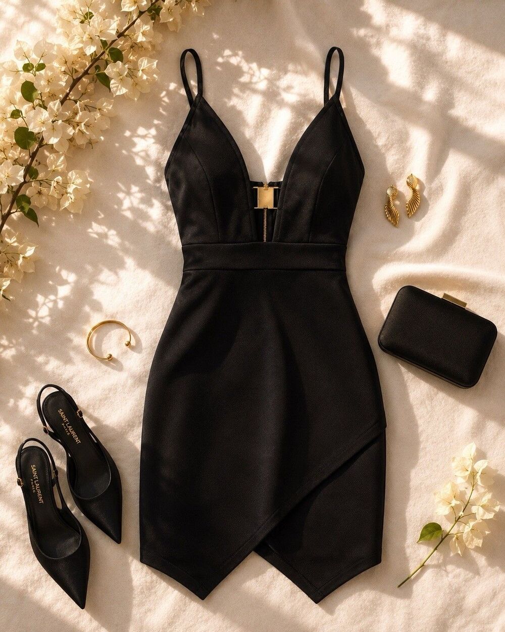 Charlotte Russe Black Bodycon Gold Buckle Dress M